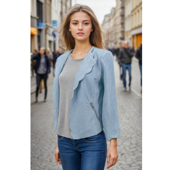 English Factory Scallop Edge Suede Open Blazer Large - Picture 2 of 12